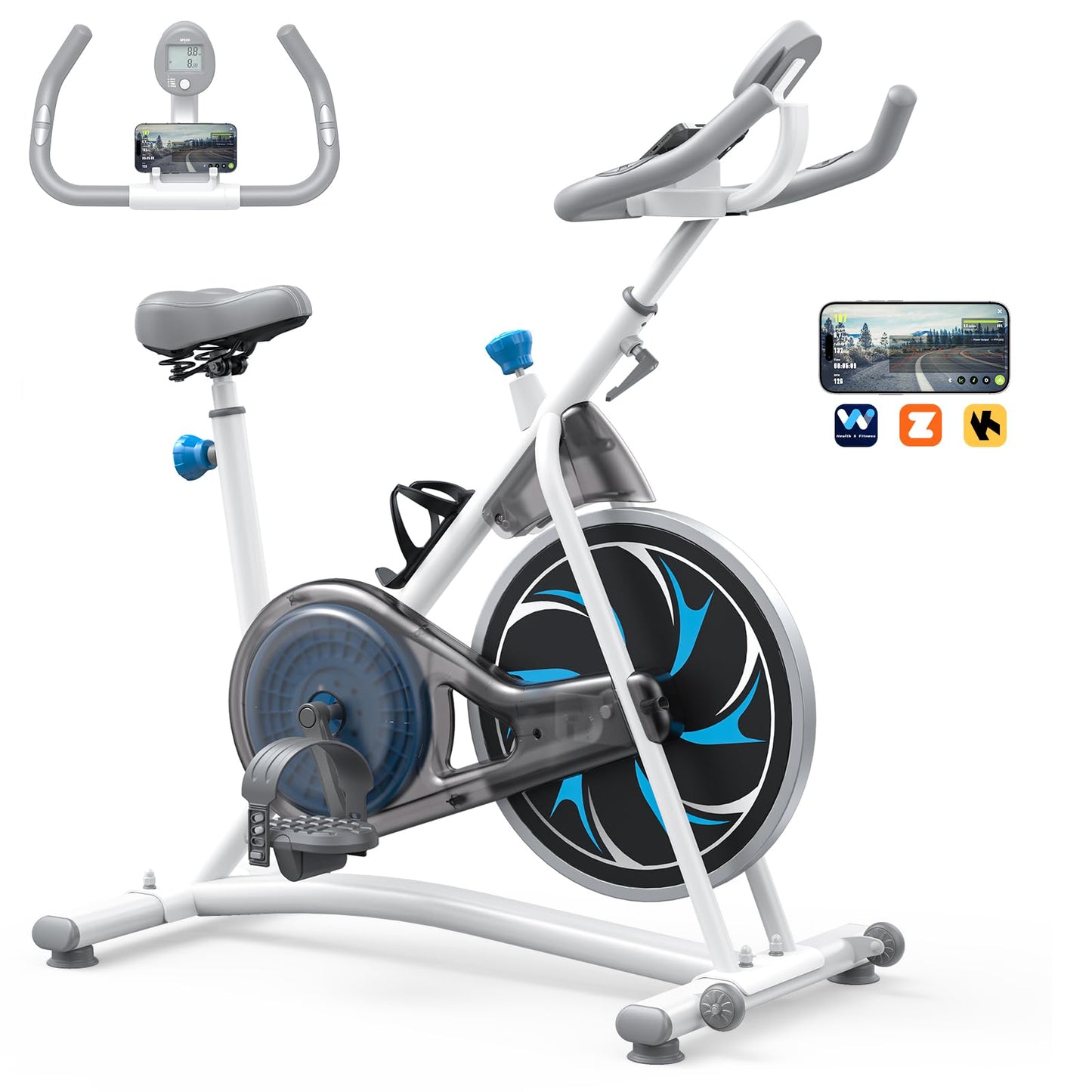 Exercise Bike Indoor Cycling Bike: Fitness Stationary Bike Machine for Home Cardio Gym - 300lbs Weight Capacity, Monitor with Pulse, Phone & Bottle holder & Upgraded Version Seat