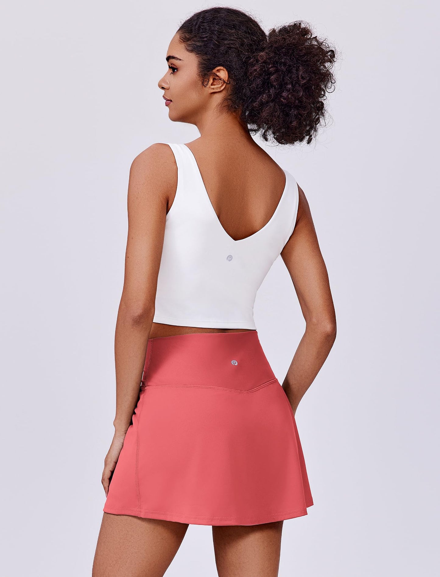 PINSPARK Women Tennis Skirts with Pockets Tummy Control Active Skorts A Line Workout Golf Skirts V-Waisted, Gloss Pink Small