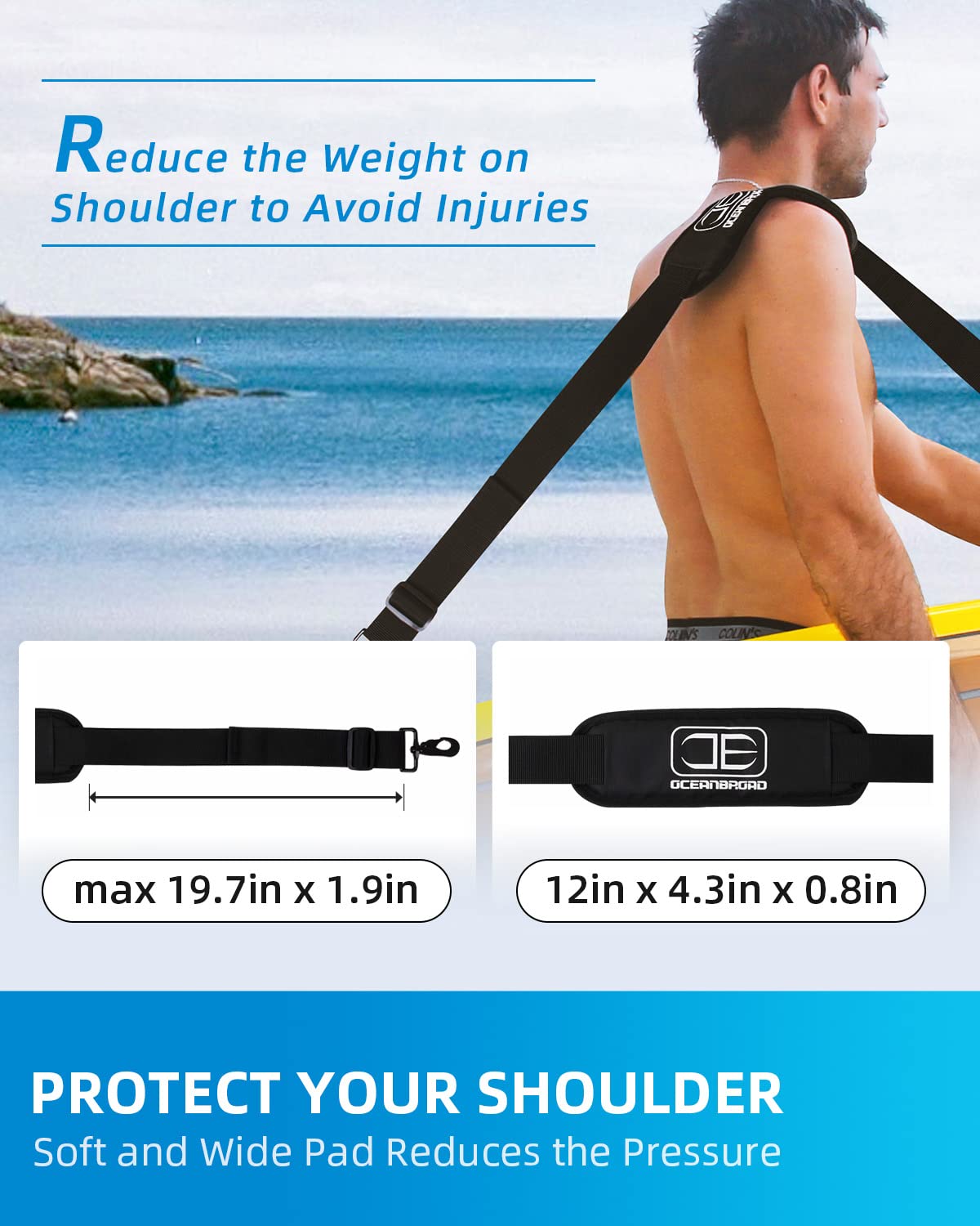 OCEANBROAD Adjustable Shoulder Carry Strap with Clips for SUP Kayak