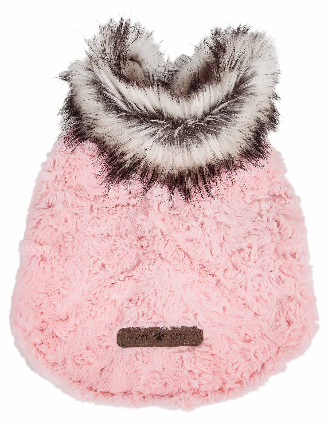 Pet Life ® Luxe 'Pinkachew' Charming Designer Mink Fur Dog Coat - Pet Dog Jacket with Easy Hook-and-Loop Belly enclosures - Winter Dog Coat for Small Medium and Large Dog Clothes