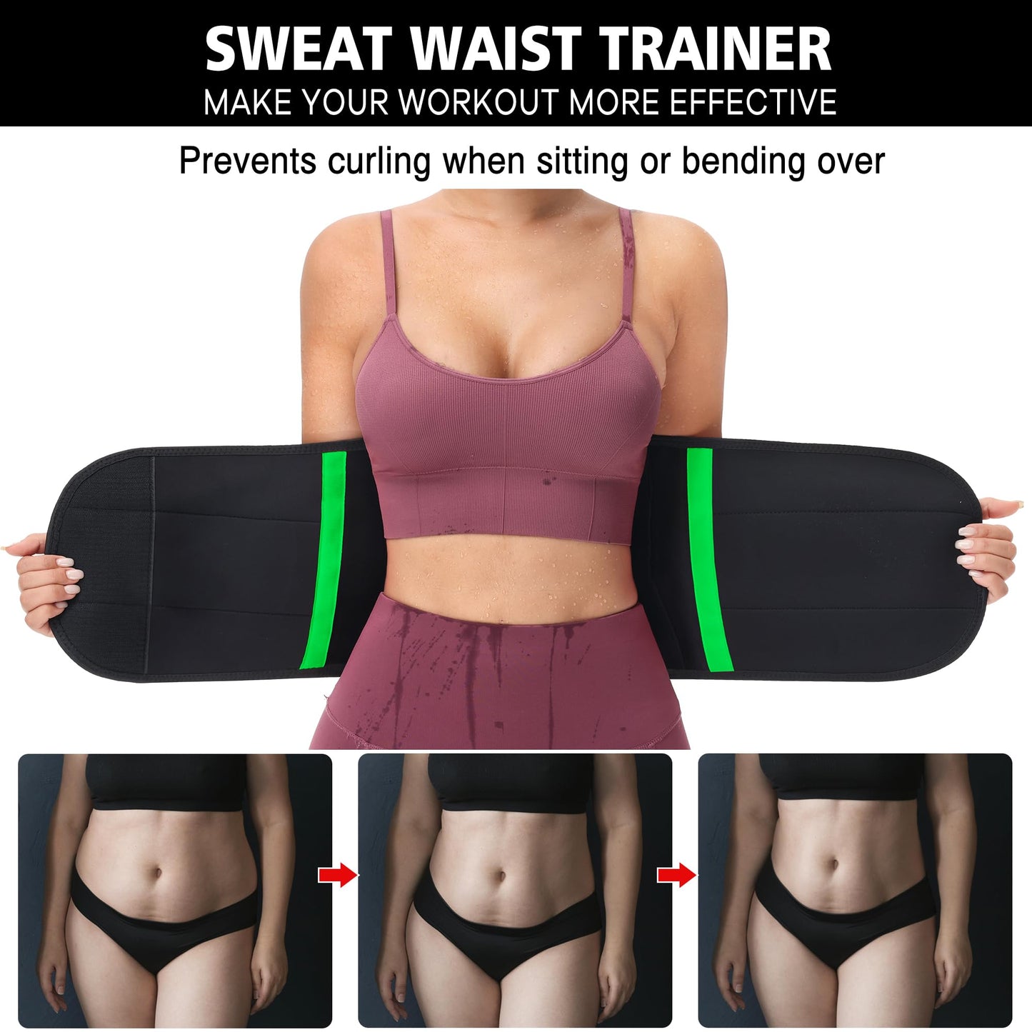 VENUZOR Waist Trainer Belt for Women - Waist Cincher Trimmer - Slimming Body Shaper Belt - Sport Girdle Belt (UP Graded)(Green,XX-Large)