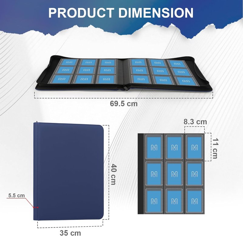 Trading Card Binder - 9-Pocket Toploader Storage for 288 Cards | Navy Blue Hard Case