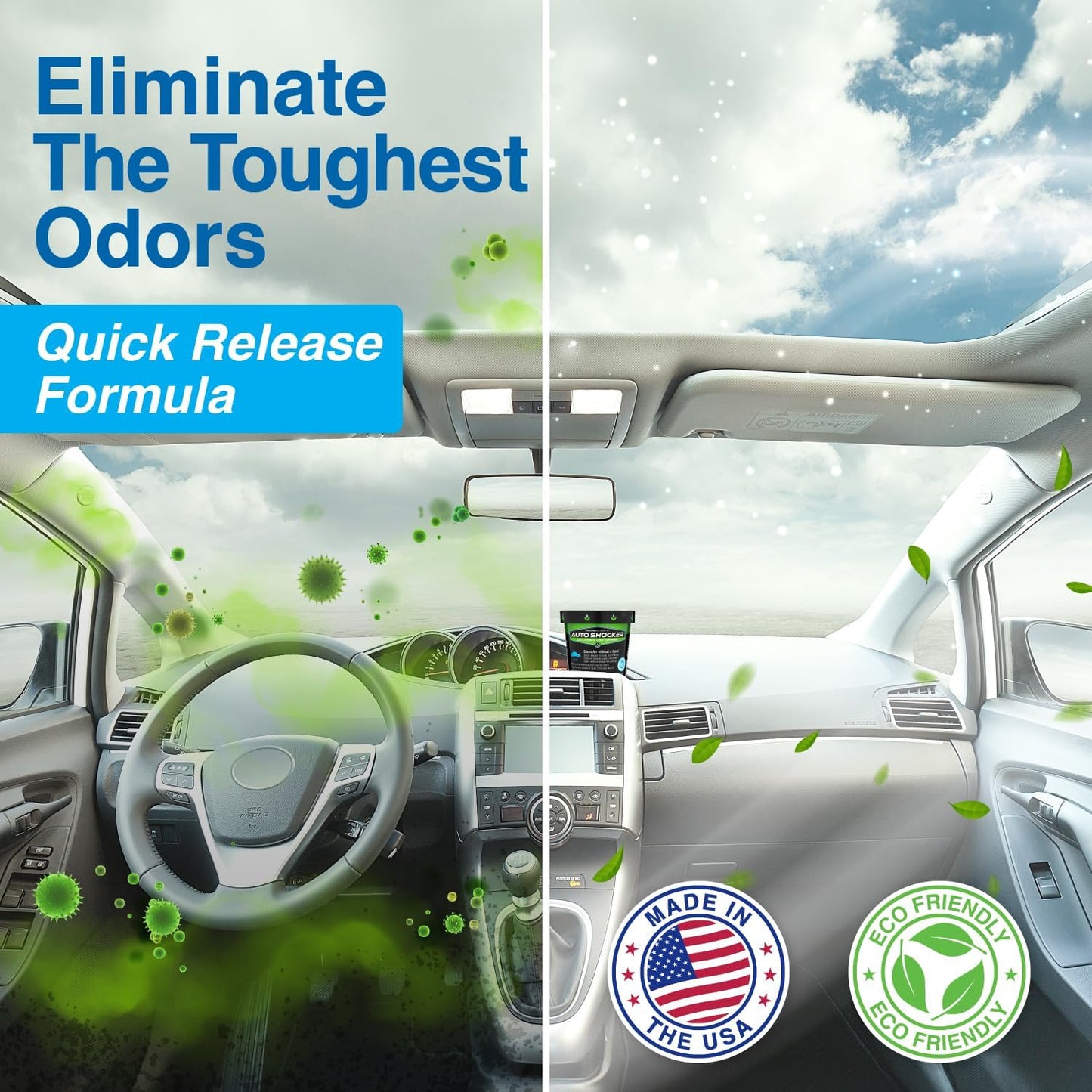 Auto Shocker Car Odor Eliminator - Eco-Friendly Chlorine Dioxide Odor Bomb for Vehicles Up to 250 Cubic Feet