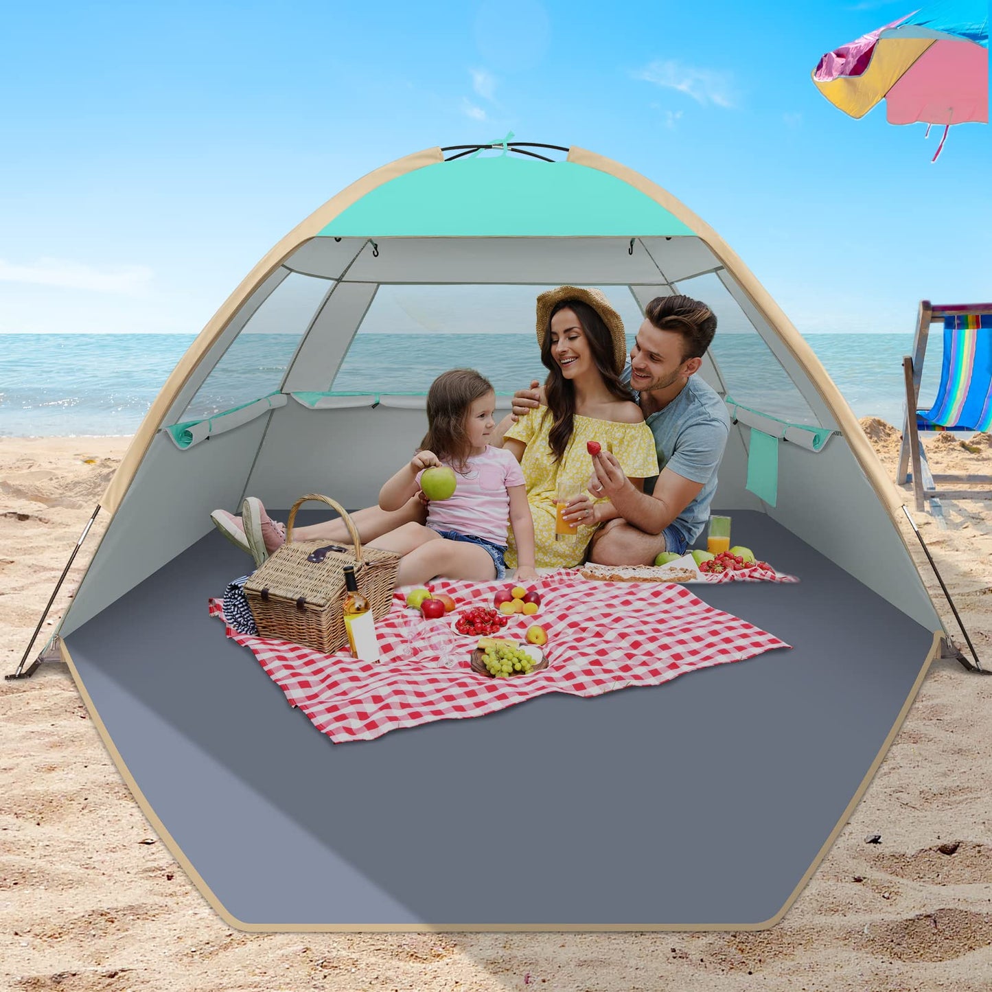 Gorich Beach Tent Sun Shelter for 3/4-5/6-7/8-10 Person with UPF 50＋ UV Protection, Lightweight & Easy Setup Beach Shade Canopy, Portable Beach Shade Tent Beach Cabana