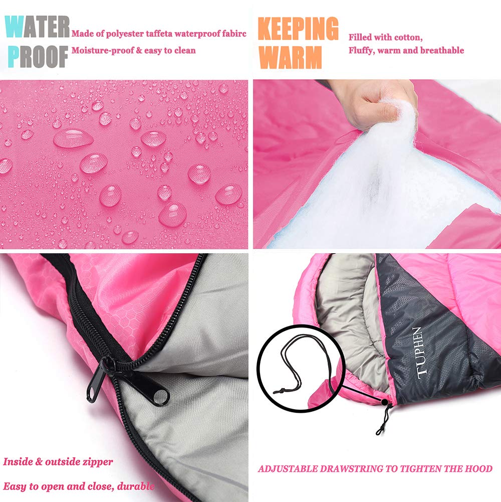 tuphen - XL Camping Sleeping Bag for Adults Kids, 3-4 Seasons Warm Cold Weather - Waterproof Sleeping Bags for Hiking Backpacking Outdoor - Lightweight Packable Travel Gear Summer Winter - Girls Boys