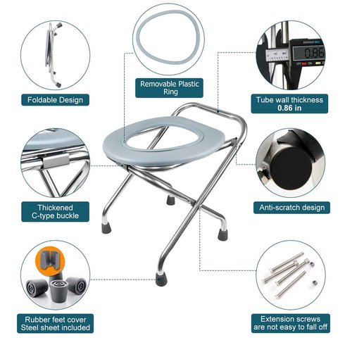 BLIKA Portable Toilet for Camping, 400LBS Stainless Steel Foldable Camp Travel Toilet for Adults, 16-Inch for Truckers, Camping, RV Travel, Road Trips, Outdoor Use