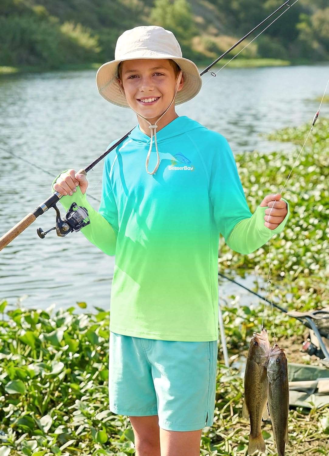 Boys Fishing Shirt - UPF 50+ Hooded Rash Guard for Ages 5-14 | Lightweight & Quick-Dry