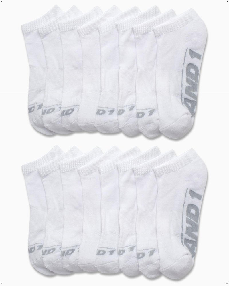 AND1 Boys Low Cut Socks - 16 Pack Cushioned Moisture Wicking Athletic No Show Socks for Boys for Sports and Running, Size Medium-Large, White