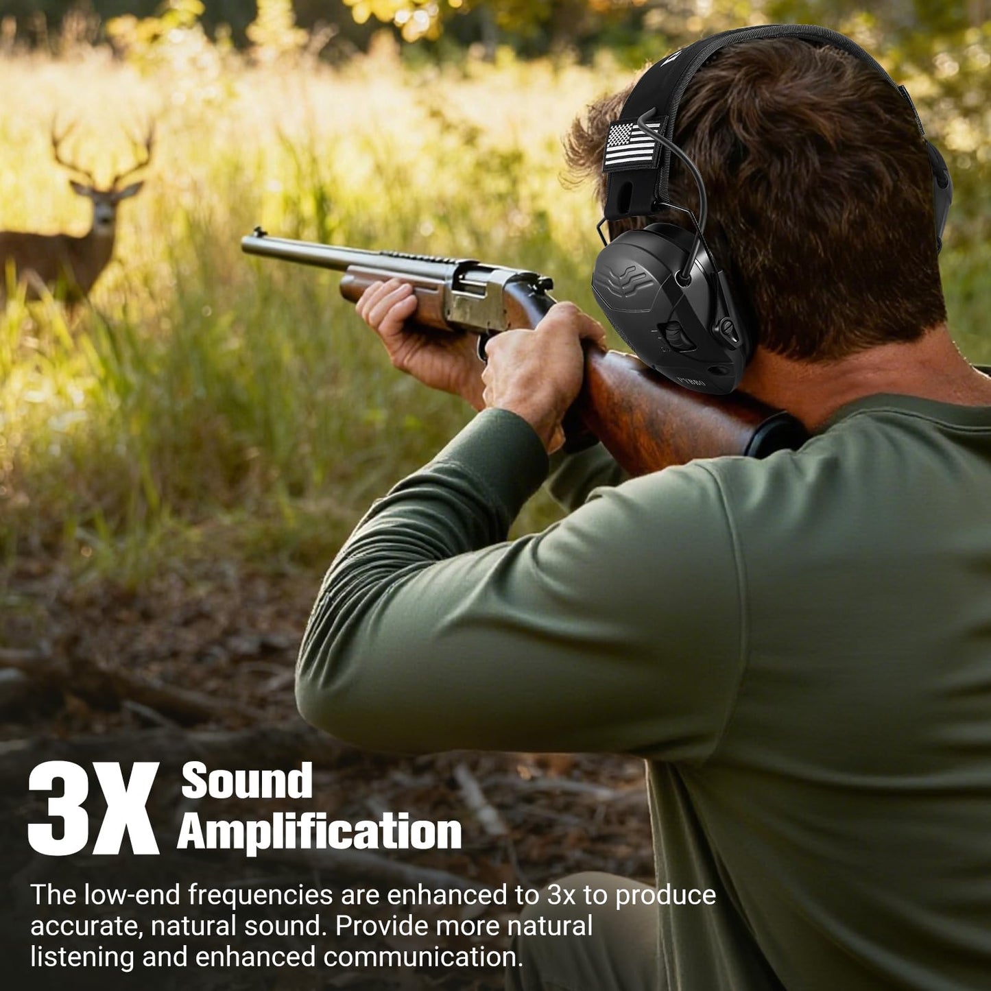 PYBBO NRR 23dB Shooting Earmuff with Gel Ear Pads, Slim Active Noise Reduction & Sound Amplification for Gun Range, Hunting - Black