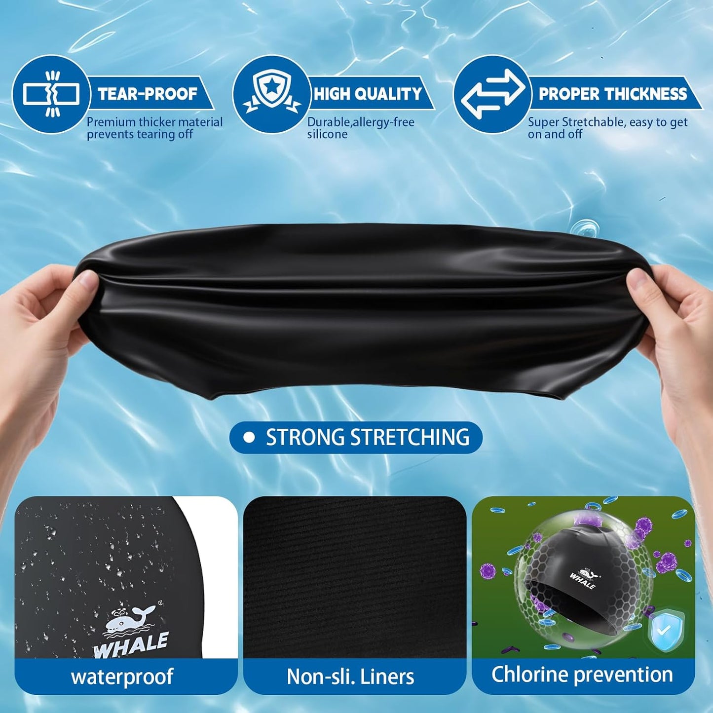 Extra Large Swim Cap - Durable Silicone with Ear Protection | Unisex Cap for Long, Thick, Curly Hair, Dreadlocks, Braids, Afro Hair