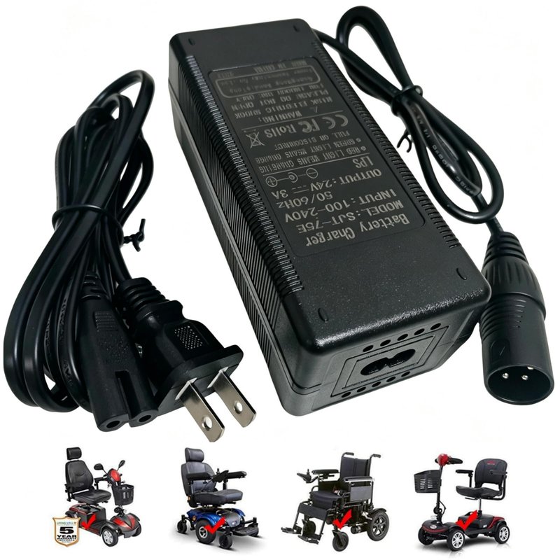 [Verified] 24V 3A Charger 3-Pin XLR for Electric Wheelchair Pride Mobility GoGo Scooter Go-Go Traveller, for Drive Medical, Ezip, Jazzy Power Chair, Shoprider, GT, Rascal, Schwinn, Vive, Mongoose