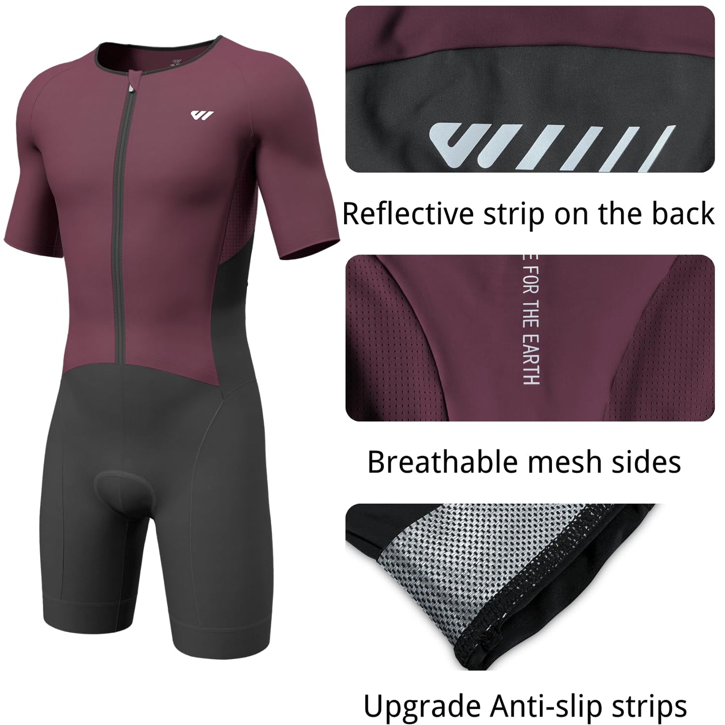 Lo.gas Triathlon Suits Mens,High Elasticity Breathable Quick-Drying Trisuit Race‌ Skinsuits Cycling Swimskin Bike Swim Run Red XX-Large