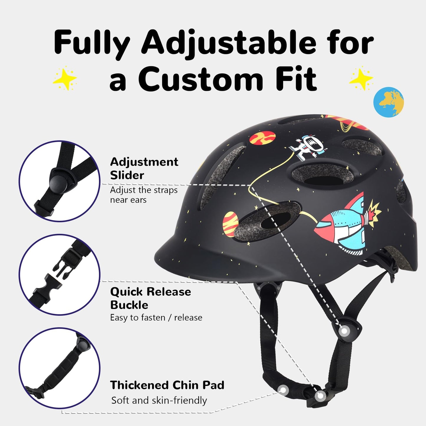 Kids/Youth Bike Helmet for Boys Girls and Teens, Adjustable and Multi-Sport for Bicycle, Kick Scooter, Skateboard, Roller/Inline Skate (Astronaut)
