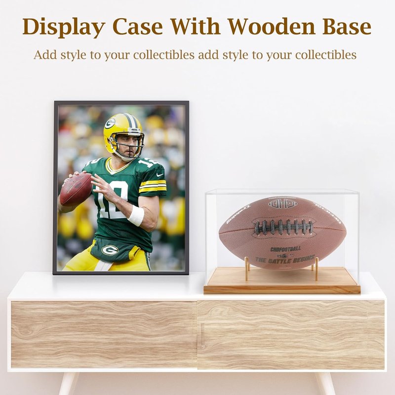 Football Display Case - UV Protected Acrylic Case for Autographed Footballs | Removable Stand & Sports Collectibles