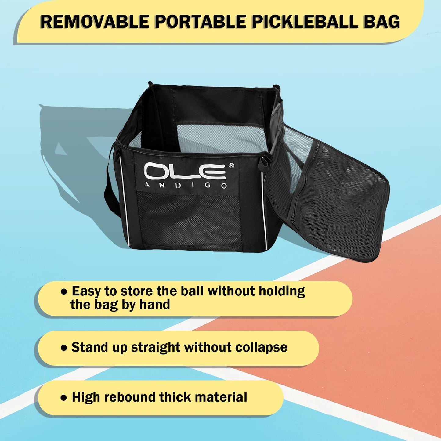 OLE ANDIGO Pickleball Hopper Cart,Tennis Balls Hopper,Can Holds 180 Pickleballs or 210 Tennis Balls,Lightweight Ball Cart with Wheels,Pickle Ball Equipment,Ball Caddy for Training Travel