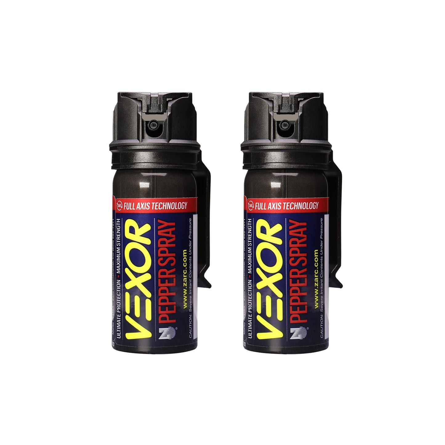 Vexor Police-Strength Pepper Spray 2-Pack with Belt Clip, 20ft Range, 360° Spray, Flip Safety - For Self Defense