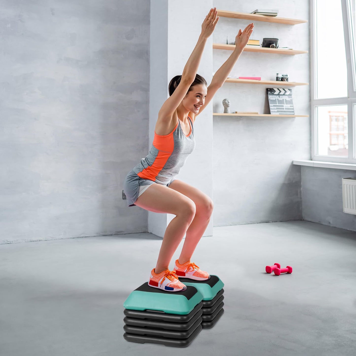 Smartxchoices 16 Inch Adjustable Aerobic Stepper Exercise Workout Step Platform Bench with 4 Risers 4"-6''-8''-10''-12' Height for Home Gym Fitness Training High Step Aerobics Platform, Green