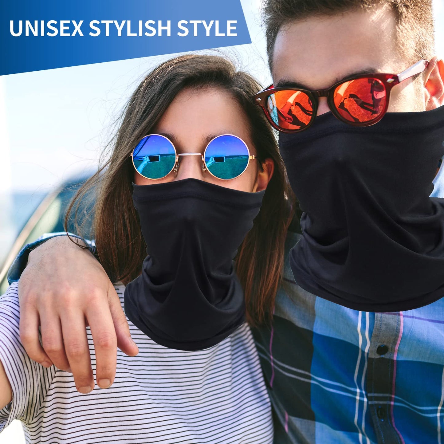 SHEVERCH 6 Pack Orange Neck Gaiter Face Mask Sun Protection Bandana Cover Windproof Dustproof Scarf Hiking Ski