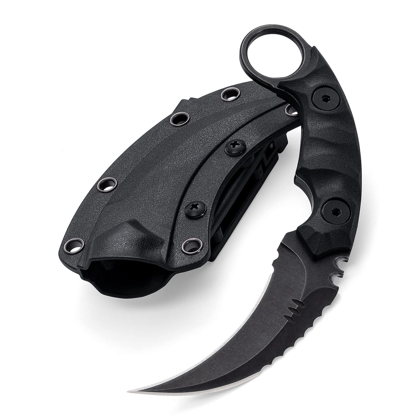 OOULORE Fixed Blade Knife, D2 Steel Blade G10 Handle, Tactical EDC Knife Double edged sharp Claw Knife, Utility Knife for Outdoor Survival Hiking Camping with Kydex Sheath OK1212 (Black/Black)