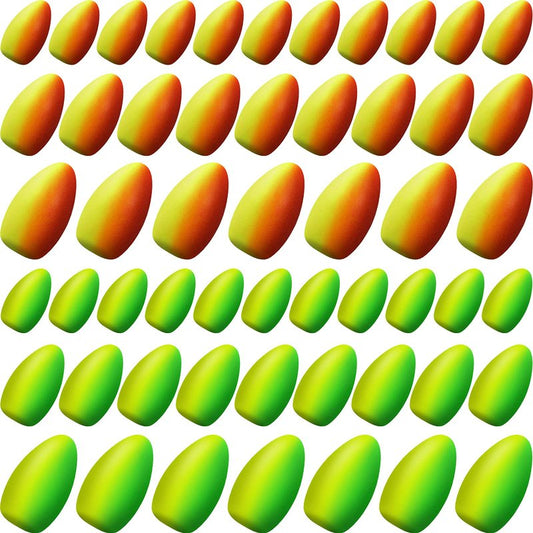Skylety 60 Pieces Foam Floats Bullet Fishing Foam Snell Floats Pompano Rigs Oval Fly Fishing Strike Indicators for Trout Catfish Walleye(Yellow Green, Red Yellow)