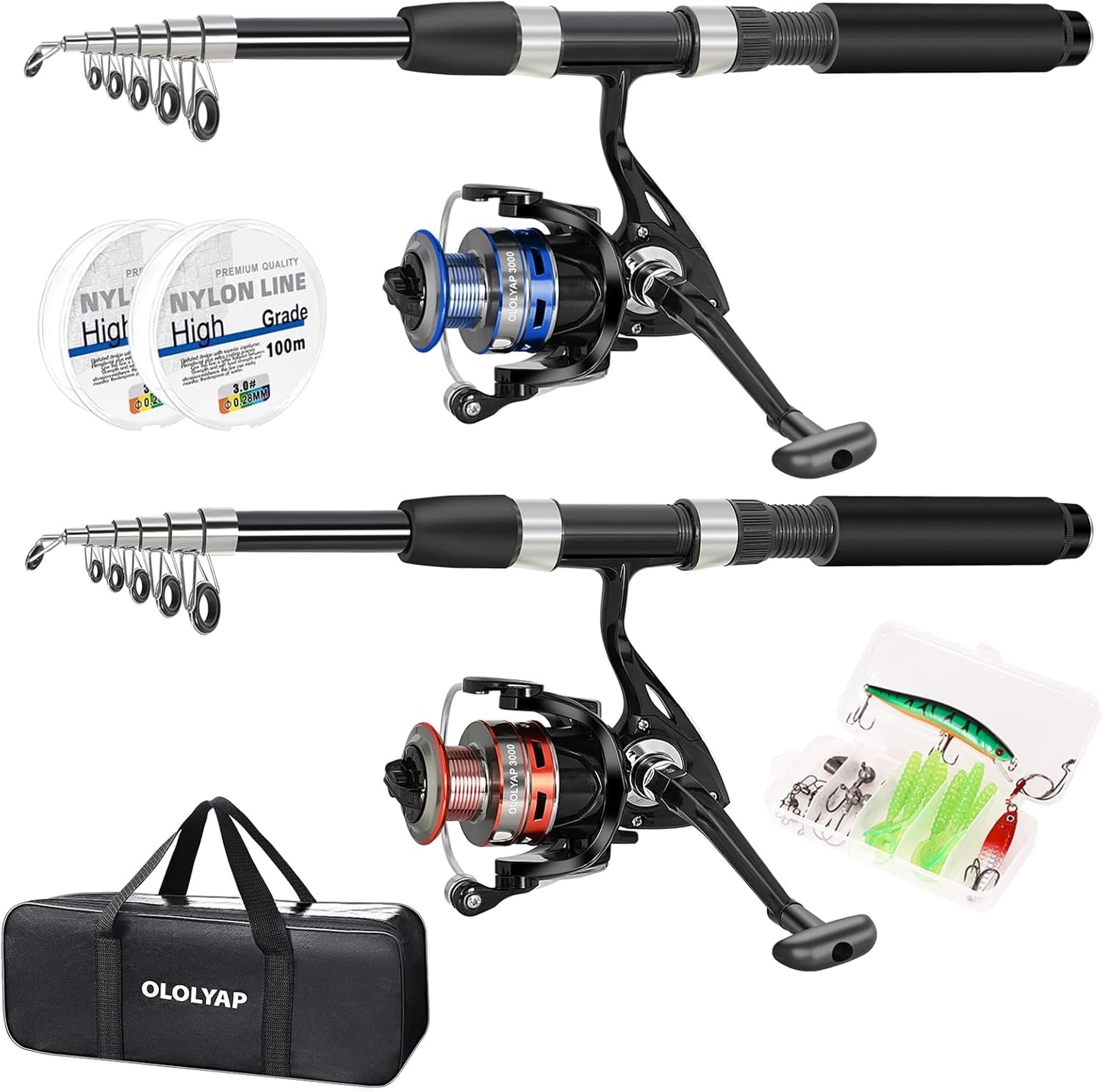 Fishing Pole Combo Set - 6.9ft Telescopic Fishing Rod & Reel with Carrier Bag | Ideal for Bass & Saltwater Fishing