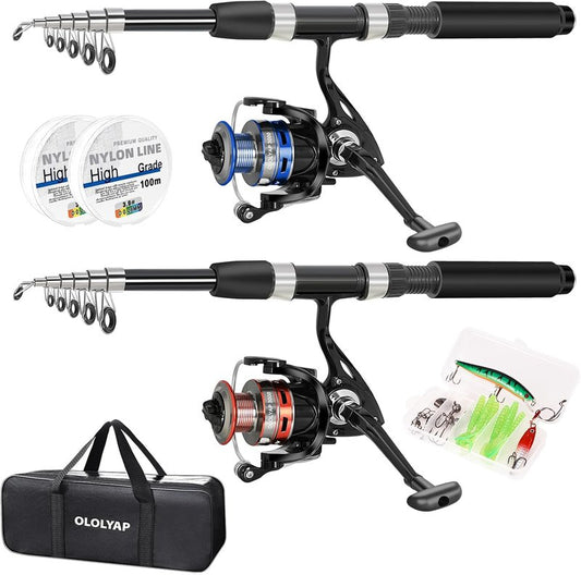 Fishing Pole Combo Set - 6.9ft Telescopic Fishing Rod & Reel with Carrier Bag | Ideal for Bass & Saltwater Fishing