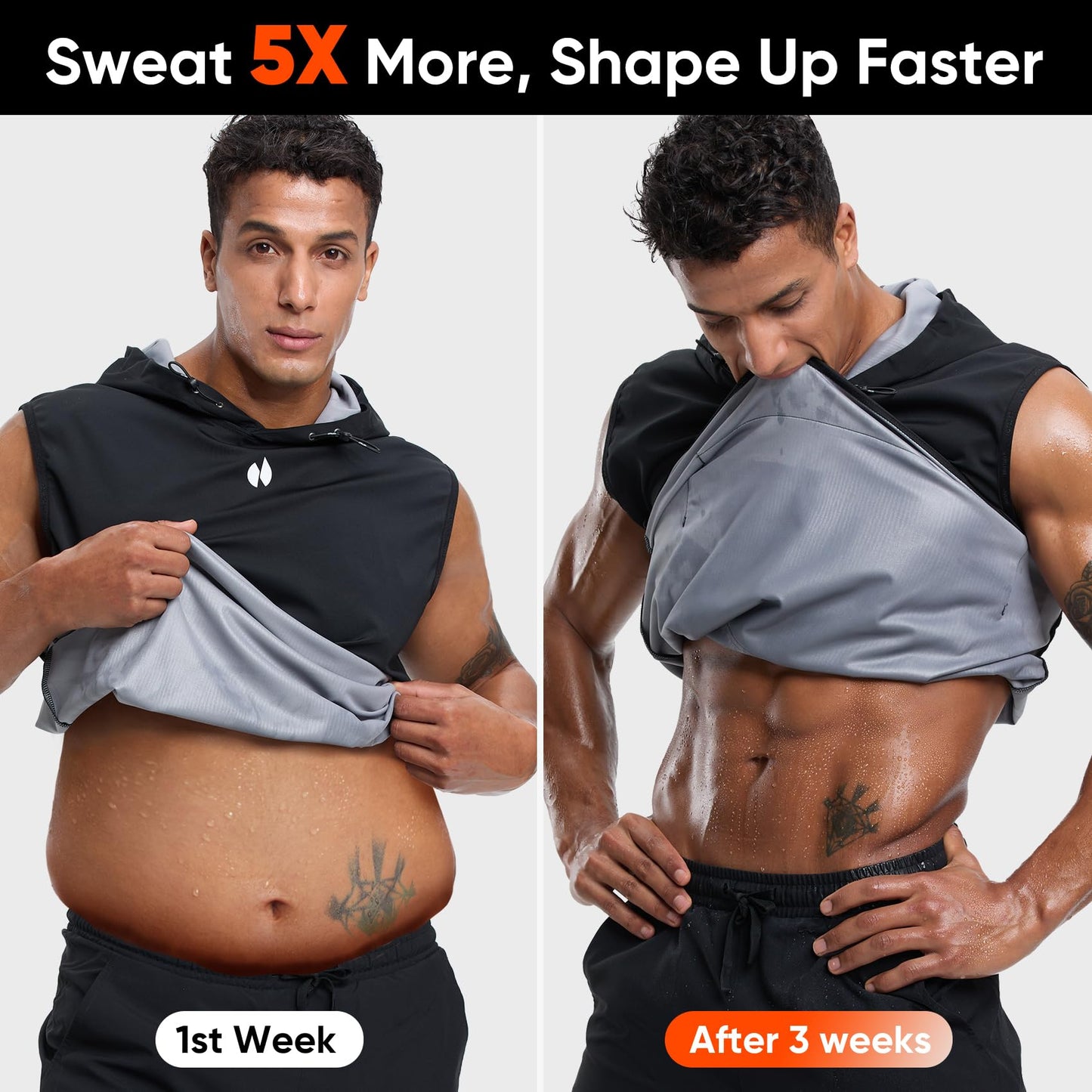 HOTSUIT Sauna Shirt for Men Weight Loss Hooded Sweat Suits Heat Trapping Pullover Vest for Boxing, Running, Gym Workouts