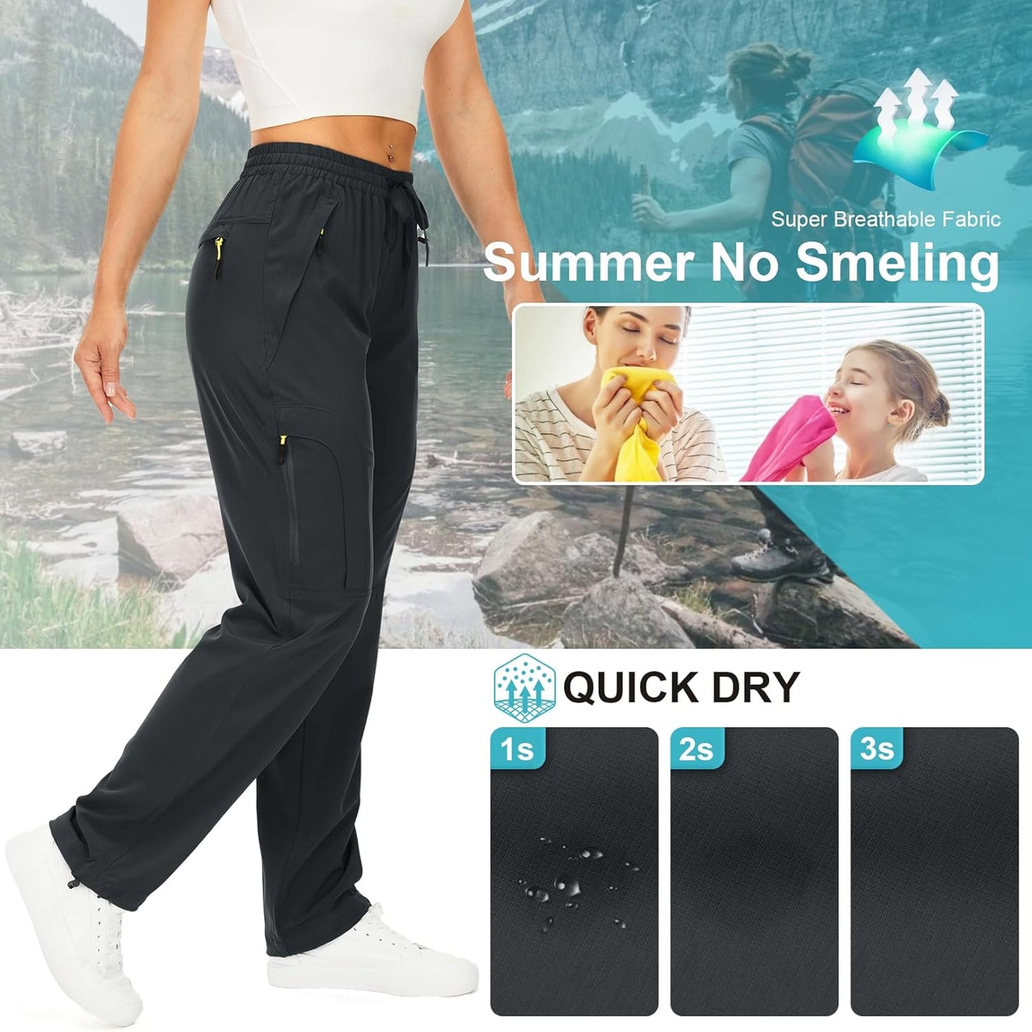 Womens Hiking Pants - Quick Dry Lightweight Cargo Pants with UPF 50 | Zipper Pockets for Travel & Golf