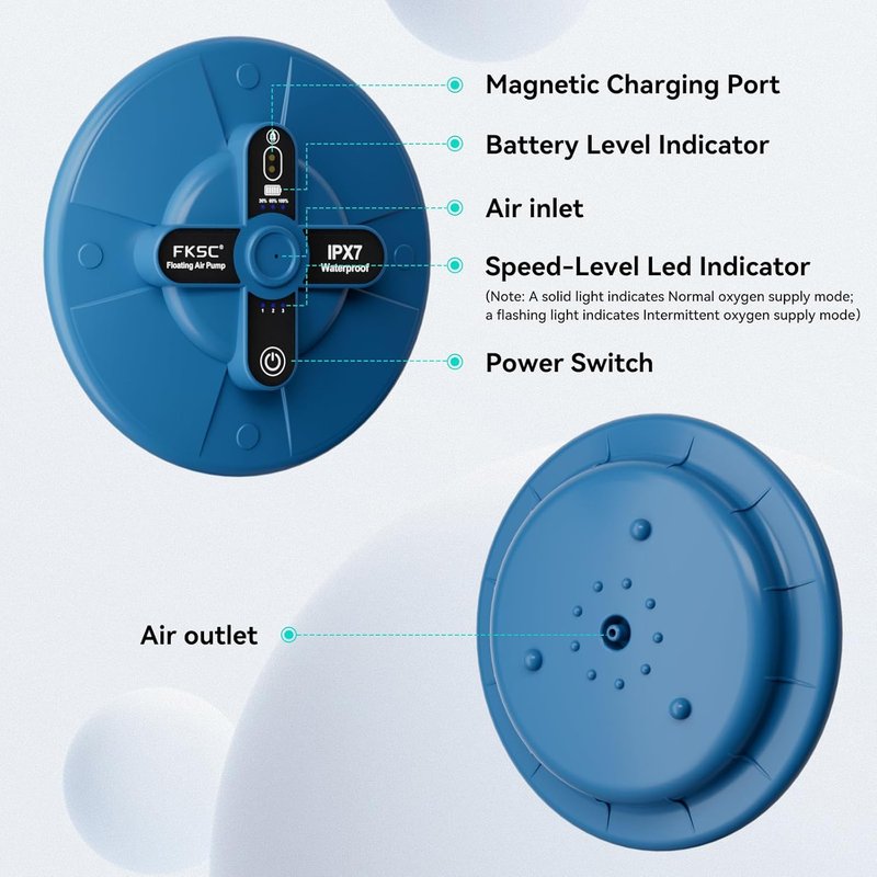Portable Rechargeable Silent Floating Oxygen Pump - 20+ Hours Battery Life for Fish Tanks & Travel | Durable ABS Shell