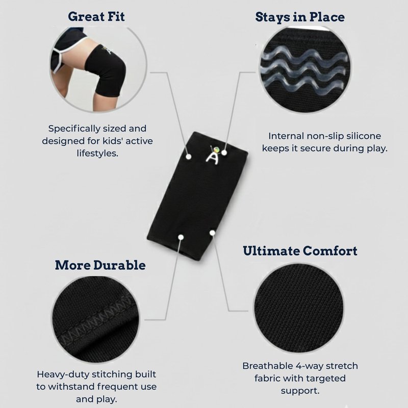 ARVONNE Kids Knee Brace Sleeve – Youth Knee Compression Support for Children | Knee Pain Relief & Sports Use – Boys & Girls Sizes for Basketball, Gymnastics, & Everyday Wear (1, Black, Small)