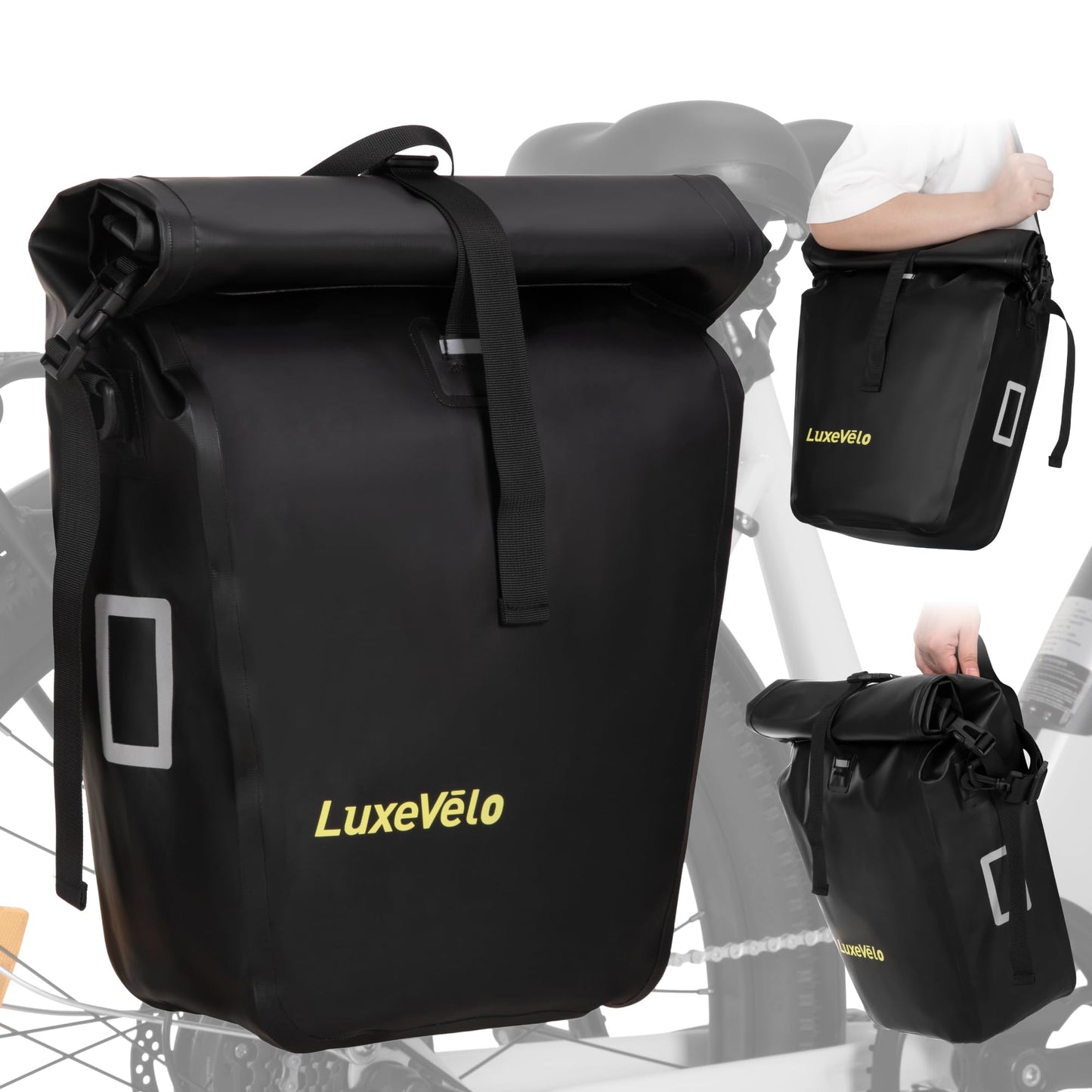 RegalRider Bike Pannier, Waterproof 27L Pannier Bike Bag with Removable Shoulder Strap, Reflective Safety Design, Adjustable Clips Fit All Bike Racks, Bicycle Pannier for Cycling Commuting Travel