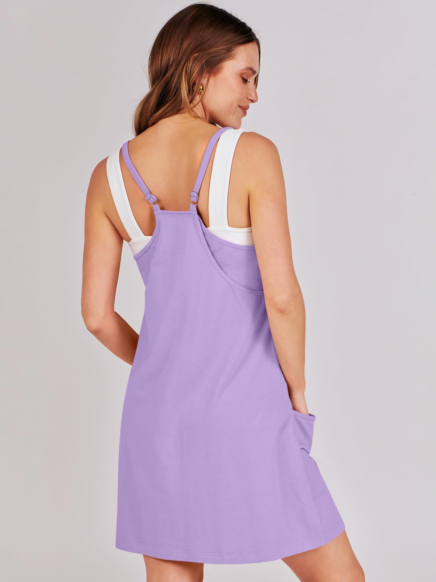 ANRABESS Women Athletic Dress Summer Tennis Workout Active Sports Mini Romper Dress Built in Shorts Travel Vacation Clothes Purple X-Large