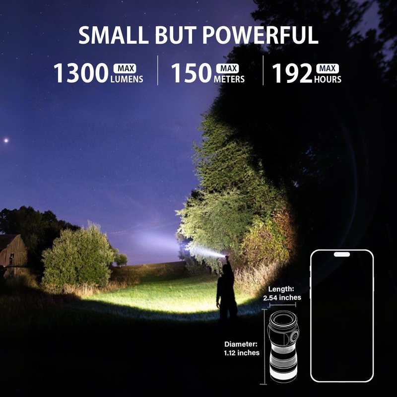 sofirn SC13A Rechargeable Mini Flashlight, Bright Flashlight 1300 Lumens, Andruril 2 UI, IP68 Waterproof, Pocket Flashlight for Everyday Carry Camping Hiking Exploring