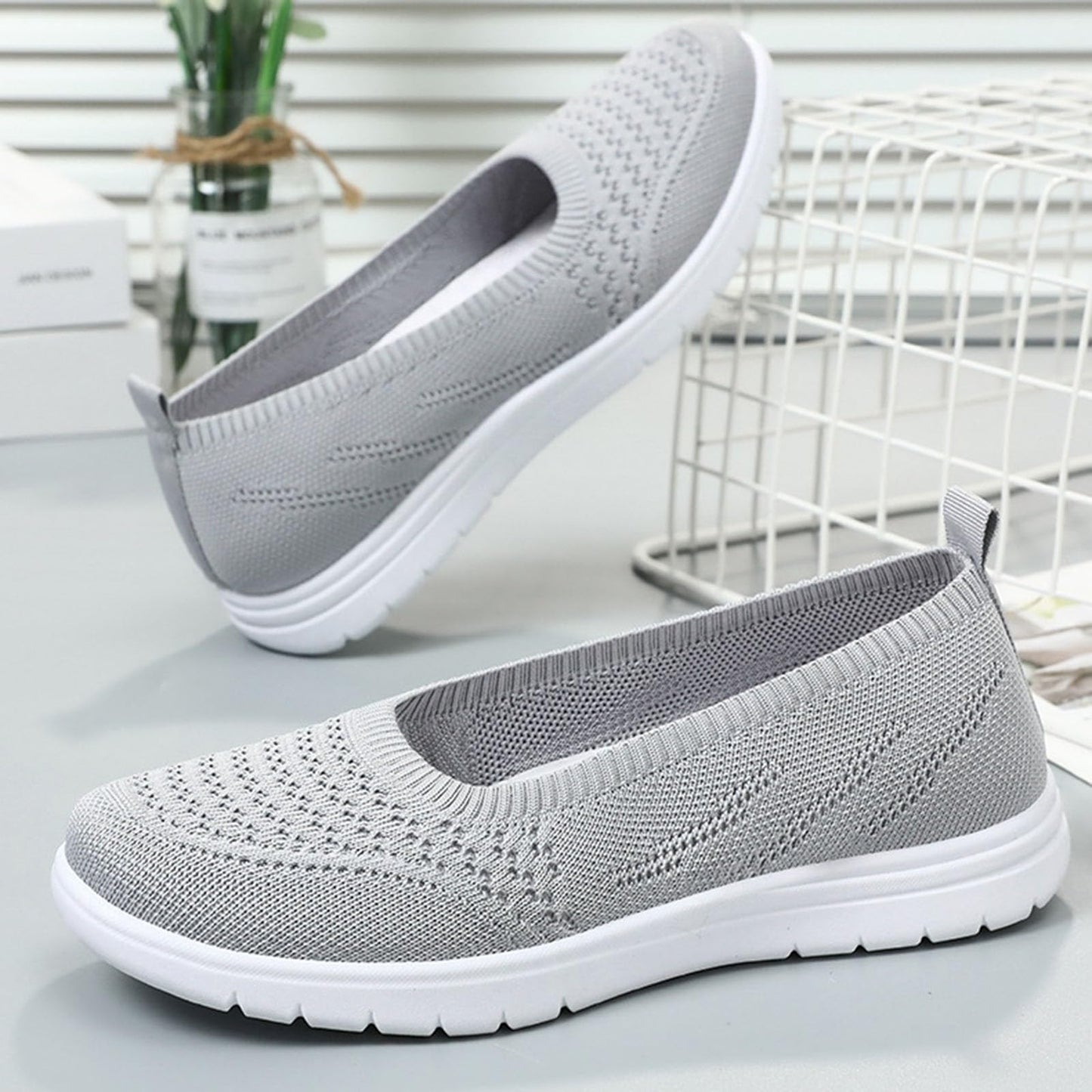 Mesh Slip On Walking Shoes for Women Slip On Walking Shoes for Women Arch Support Comfy Lightweight Breathable Walking Sneakers Grey_02, 8.5