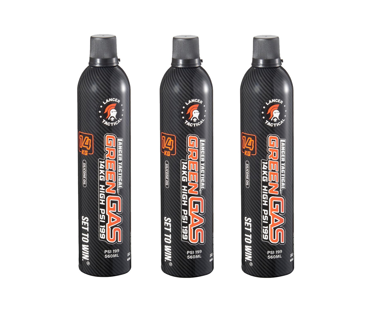 Lancer Tactical 560ml/18.9oz 14kg Powerful Green Gas High PSI G-1200 for Airsoft Pistol, Airsoft Rifle, Air Gun (Silicone Oil) -Pack of 3