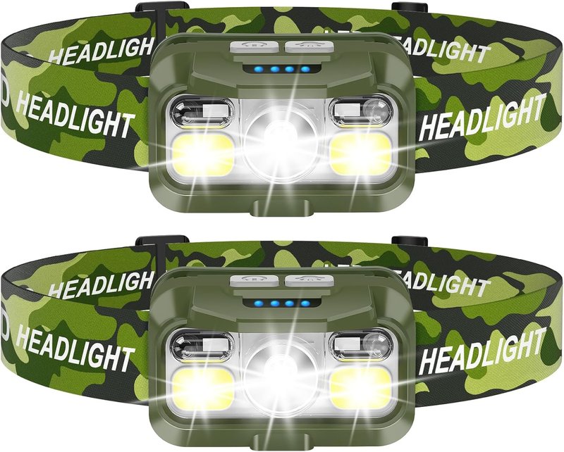 Rechargeable Headlamp - Super Bright Motion Sensor LED Headlight | 8 Modes, Waterproof, 2-Pack - Green