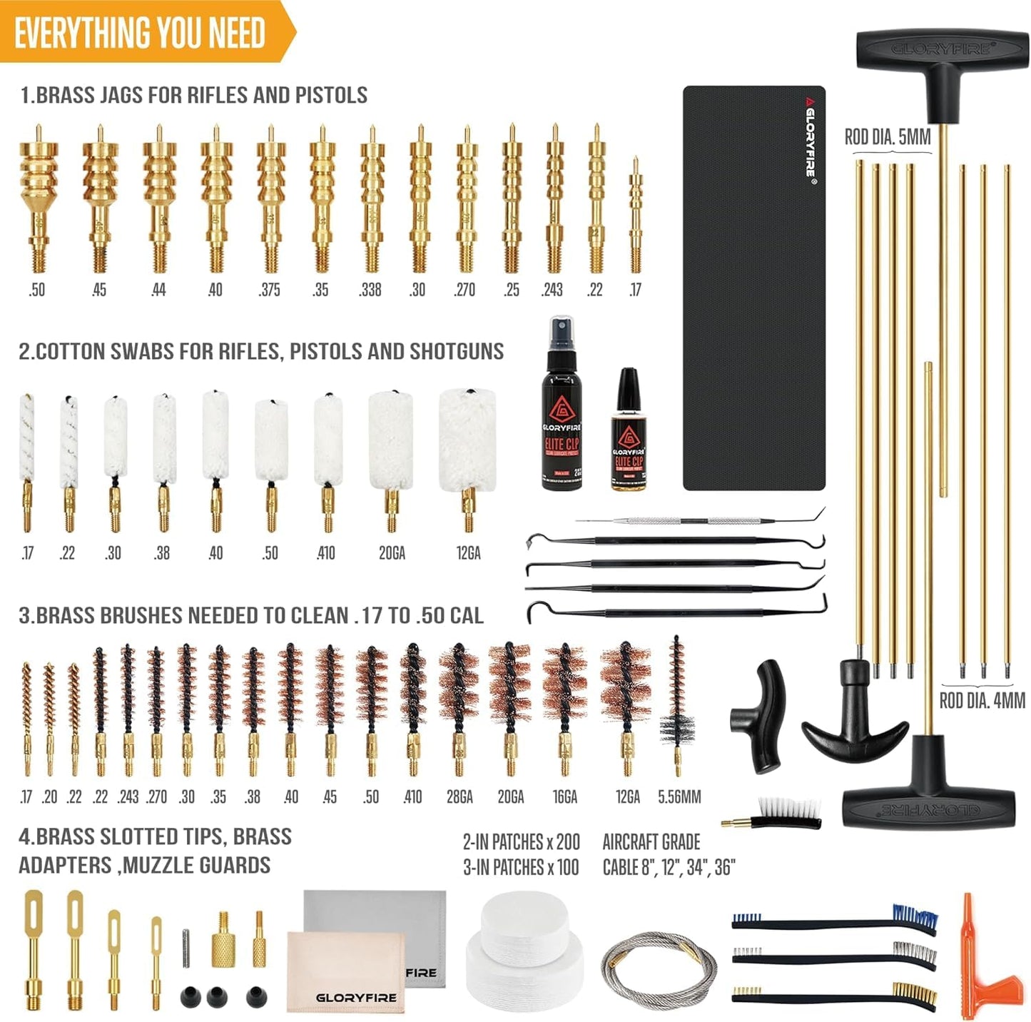 GLORYFIRE Deluxe Universal Gun Cleaning Kit - Highly Effective Cleaning Solutions for Hunting and Shooting - Compact (Coyote)