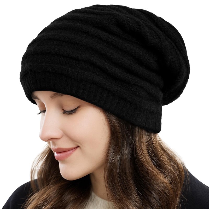 FGZ Women's Wool Blend Knitted Beanie - Ultra Soft, Seamless Slouchy Beanie Hat for Winter, Beige