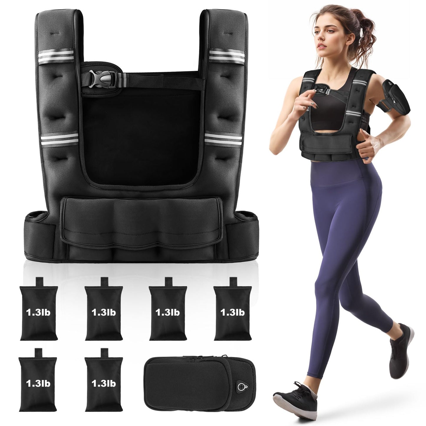 Prodigen Adjustable Weighted Vest Woman, 4–12lb Weighted Vest with 6 Removable Weight Bags and Pocket | Weight Vest for Men and Women – Ideal for Walking, Running, Weight Loss, Strength Training