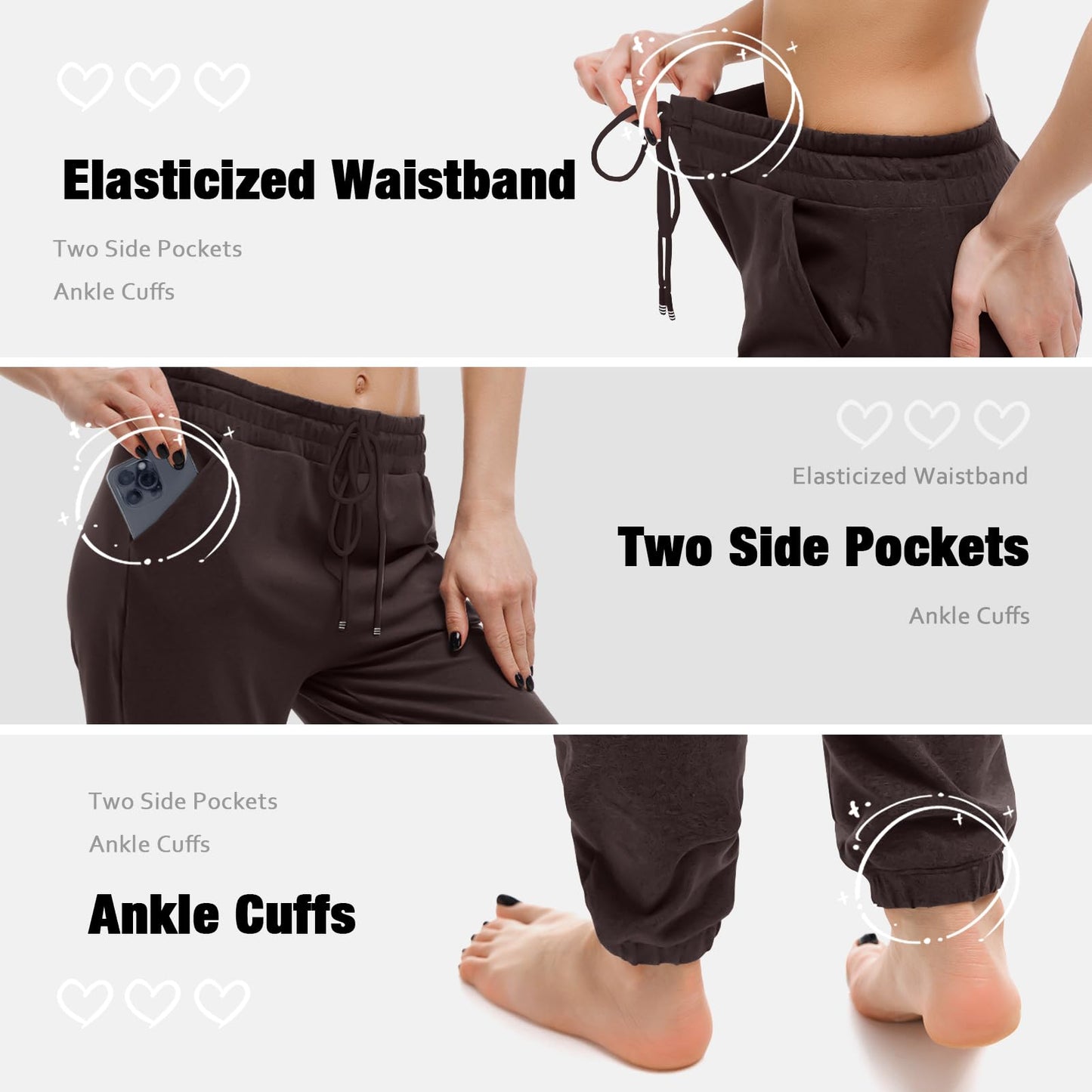 Walifrey Womens Joggers with Pockets, Drawstring Sweatpants Women for Lounging Jogging Gym and Workout DeepBrown,1 Pack DeepBrown L