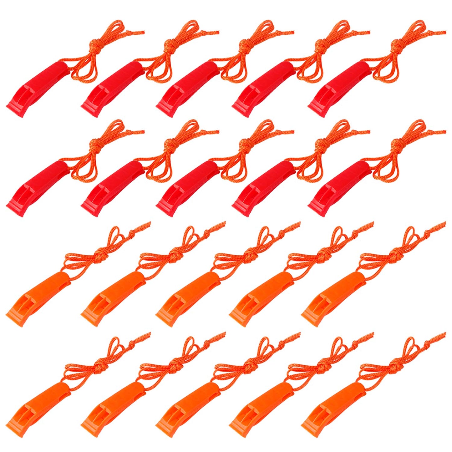 AUGSUN 40 Pcs Emergency Safety Whistle Plastic Whistles Set with Lanyard,Red and Orange