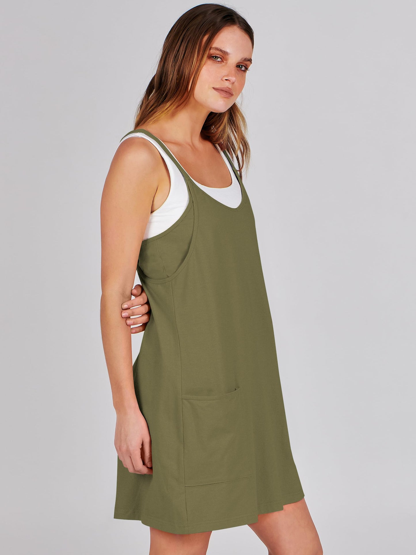 ANRABESS Women Athletic Dress Summer Tennis Workout Active Sports Mini Romper Dress Built in Shorts Travel Vacation Clothes Army Green X-Large