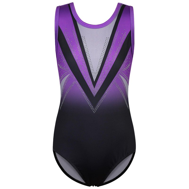 BAOHULU Gymnastics Leotard for Girls Kids Sparkle One Piece Practice Dance Outfit 5-14 Years B438_BlackPurple_16A