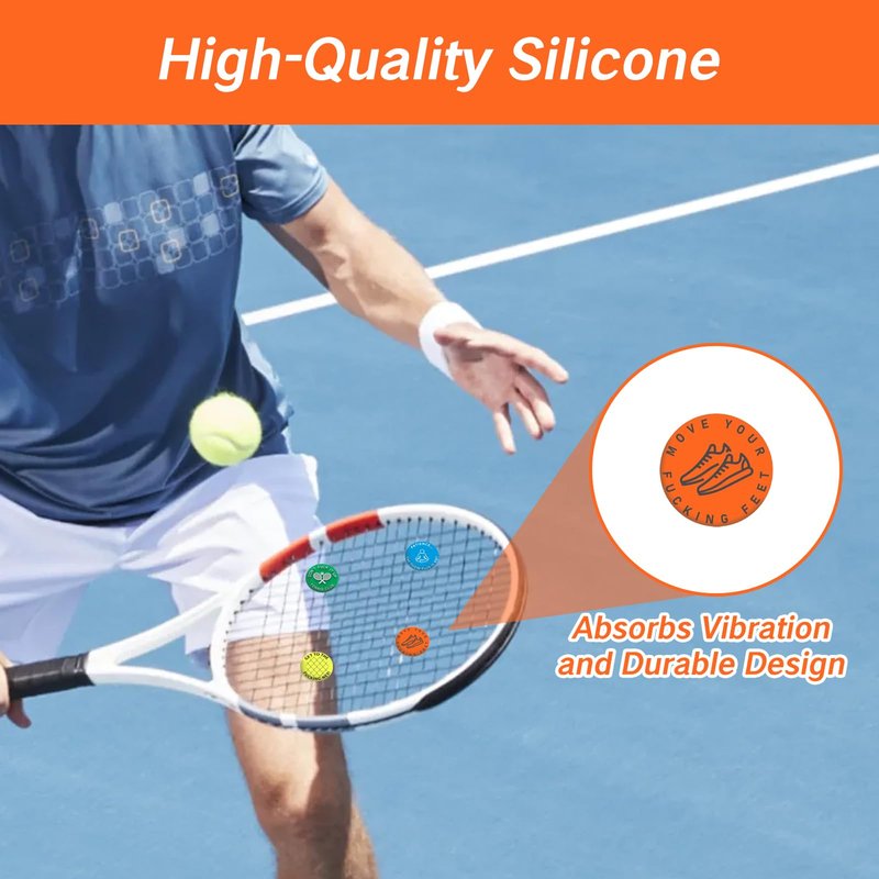 NIIIYTYB 4 Pcs Tennis Racquet Dampeners Funny Unique Silicone Dampener Tennis Dampers Racket Vibration Dampeners Fun Tennis Racket Dampers with Words Shock Absorbing Tennis Accessories