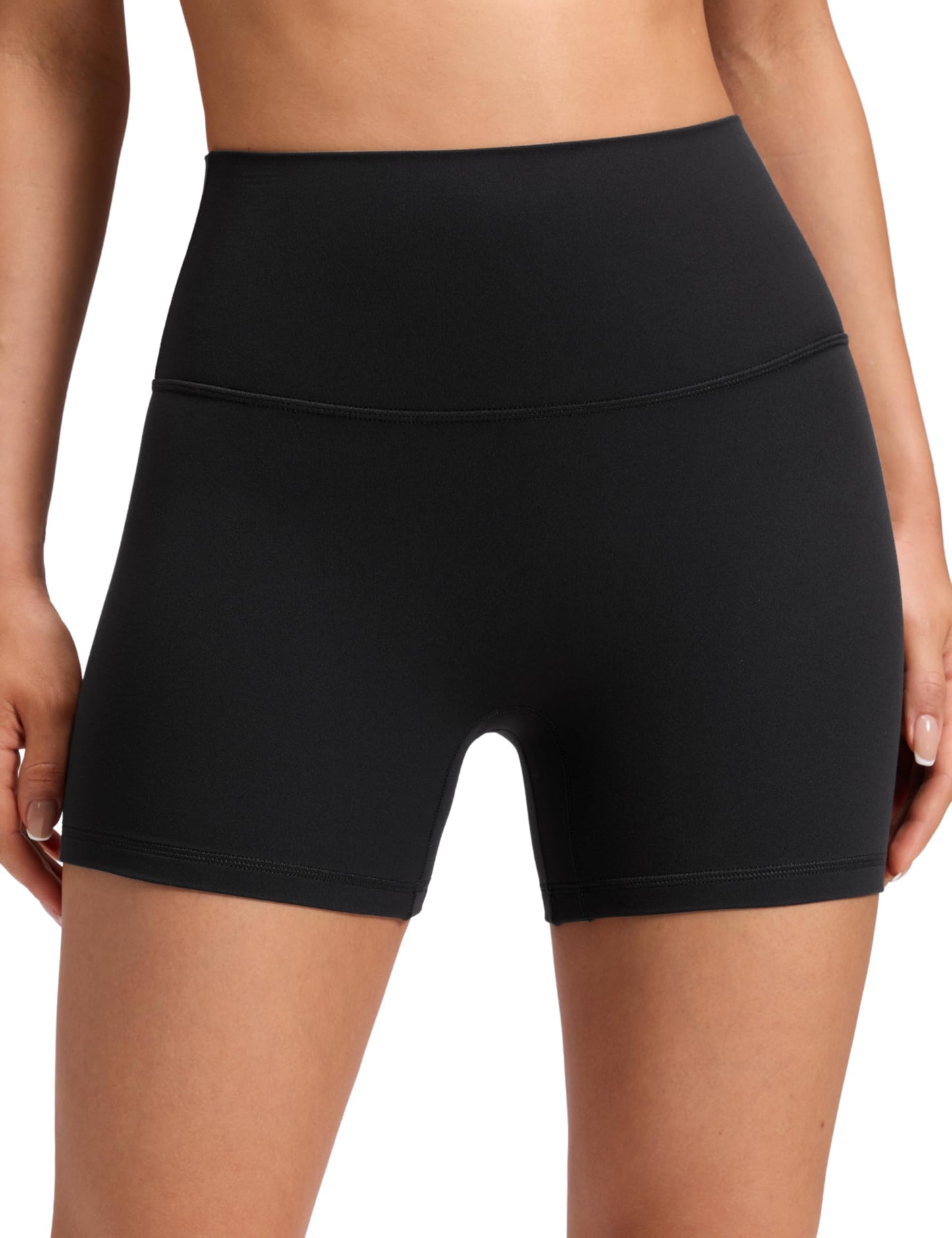 CRZ YOGA Butterluxe No Front Seam Biker Shorts 4" - High Waisted Lounge Pilates Workout Athletic Womens Buttery Soft Black Small
