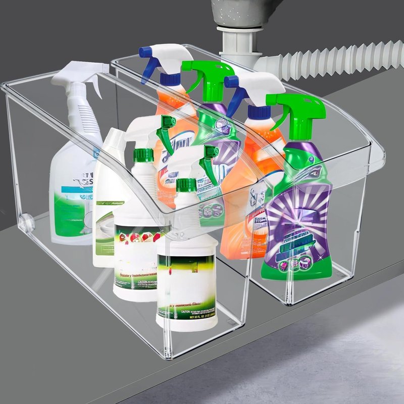 Rolling Under Sink Drawers - 2-Pack Clear Plastic Organizers with Handles & Wheels | Ideal for Kitchen & Pantry Storage