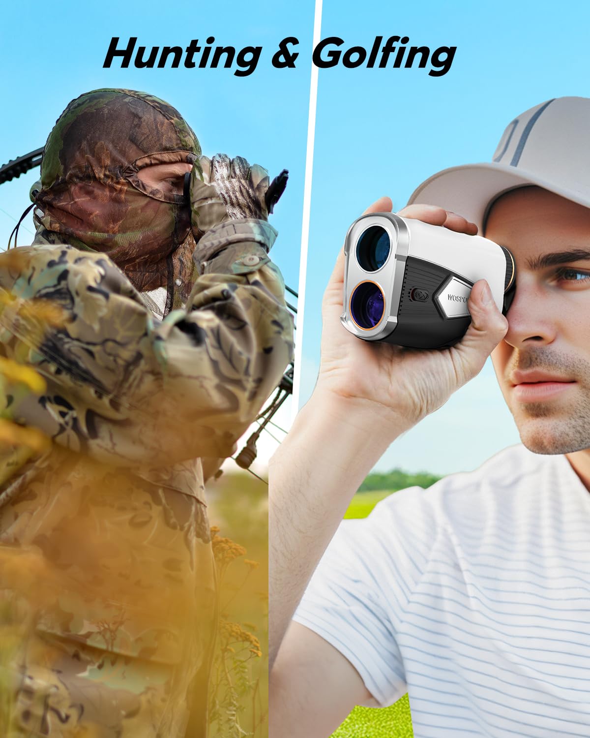 WOSPORTS Golf Rangefinder with Slope, 1500 Yards Laser Range Finder for Golfing/Hunting, 7X Magnification with Flag Pole Locking Vibration, Magnetic, Rechargeable, Feet/Meters/Yards Support