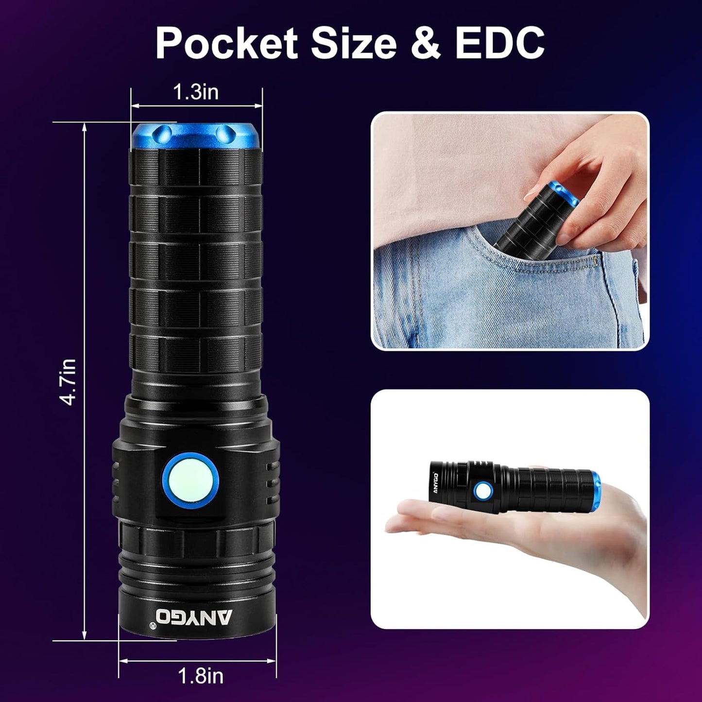 High-Power 365nm Black Light Flashlight - Rechargeable UV Light for Pet Urine Detection | Bed Bug & Jade Exploration