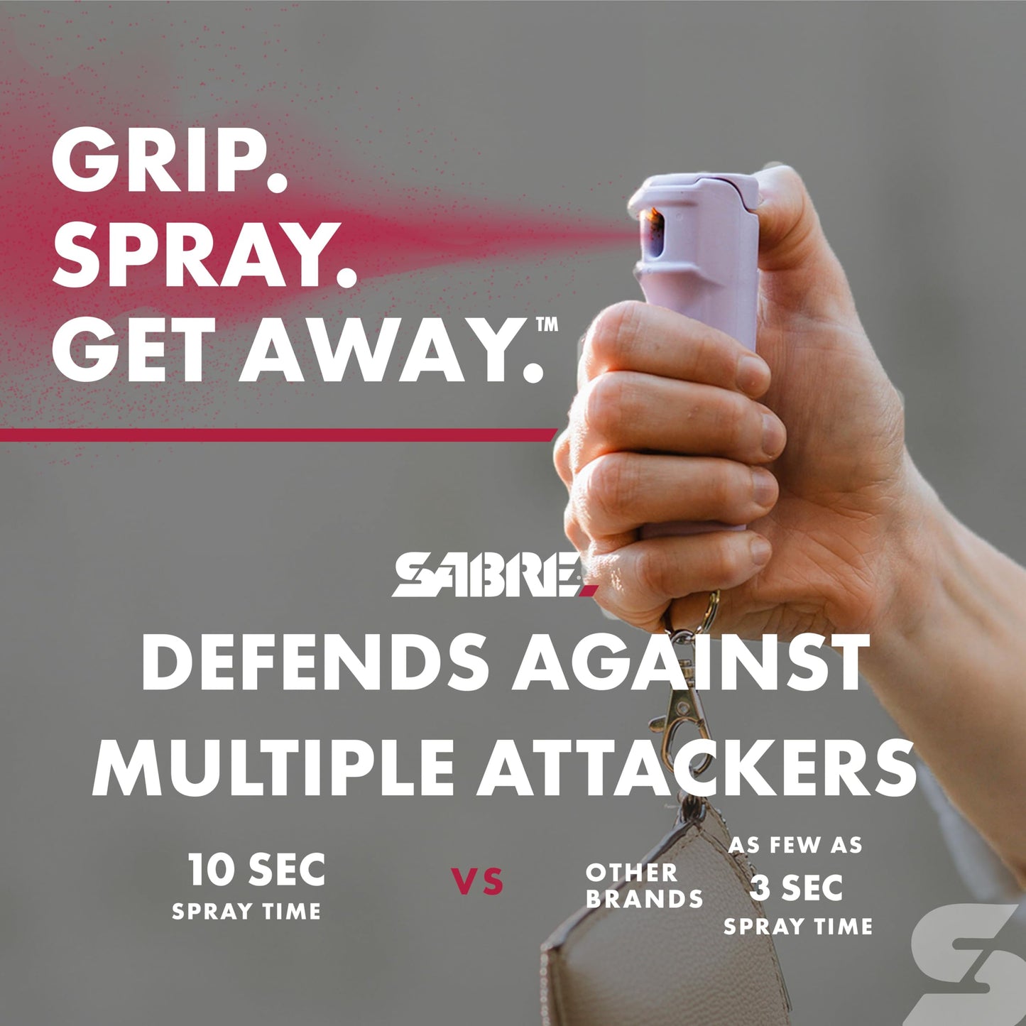 SABRE Pepper Spray with Fast Flip Top, Maximum Police Strength OC Spray, Key Ring for Easy Carry and Fast Access, Finger Grip for More Accurate and Faster Aim, 0.54 fl oz, Secure and Easy to Use