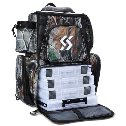 Sougayilang Fishing Tackle Backpack Waterproof Tackle Bag Storage with 4 Trays Tackle Box, Camouflage Backpack With 4 Trays, Modern
